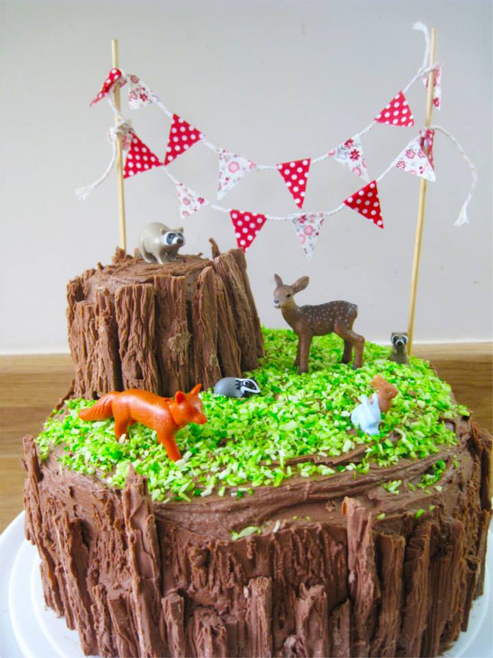 Chocolate woodland cake with red polka dot cake bunting