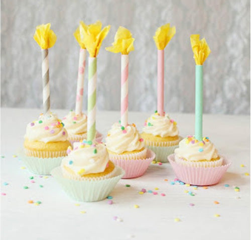 Paper straw candle cupcake toppers