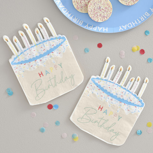 Cake Shaped Happy Birthday Paper Napkins - 16pk