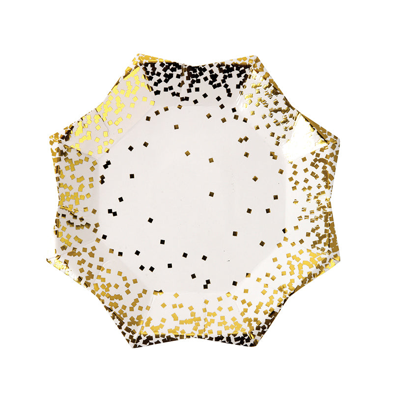 gold confetti plates