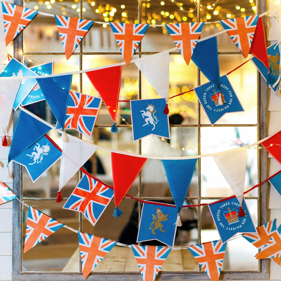 window filled with union jack bunting