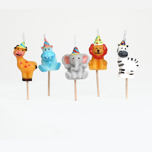 Cake Candles - Party Hat Animals 5pk