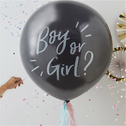 Black gender reveal balloon