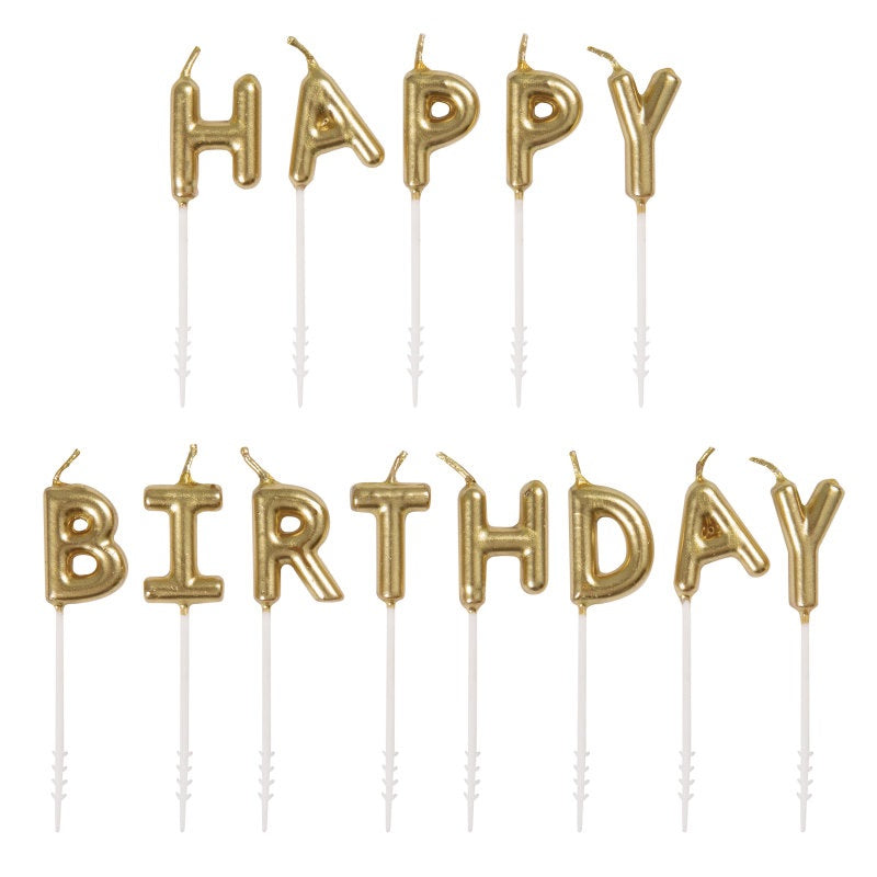 Gold Happy Birthday Cake Candles – The Party Pirate