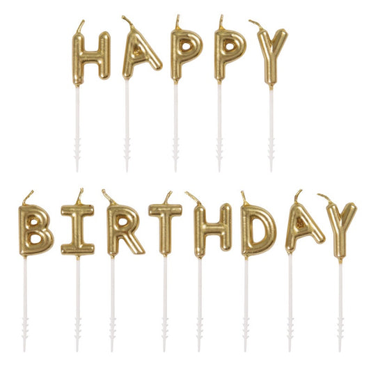Gold Happy Birthday Cake Candles