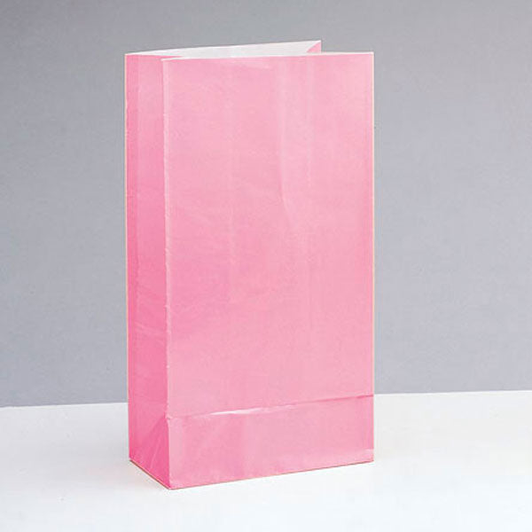 Paper Party Bags - Plain Pastel Pink - 12pk