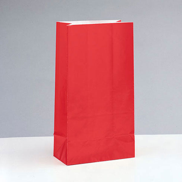 Paper Party Bags - Plain Red - 12pk