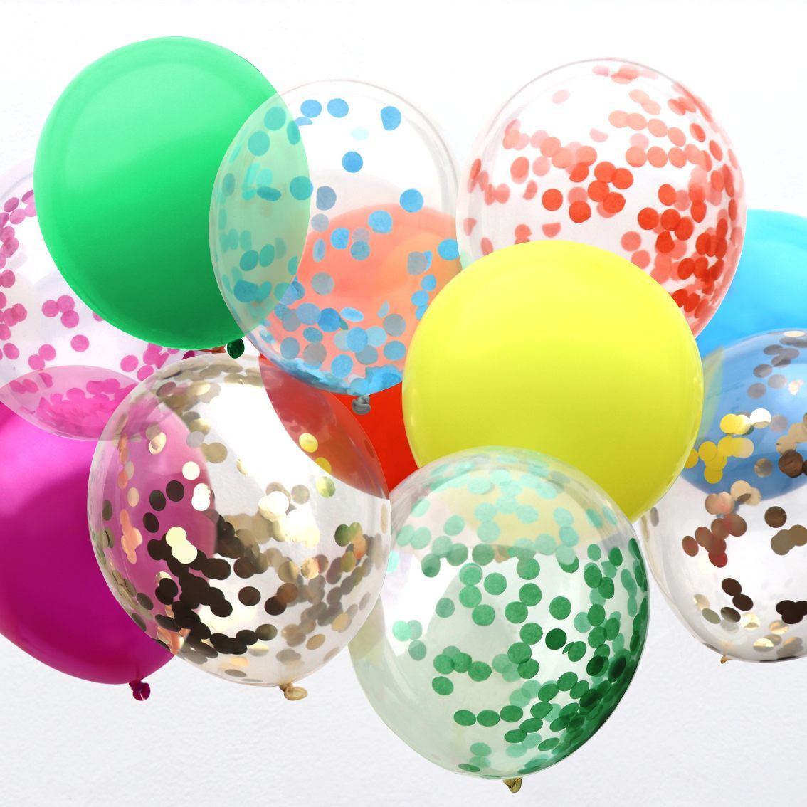 Latex Balloons - Rainbow Brights Confetti Balloons - 12 pack