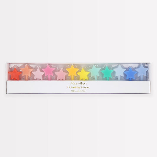 Rainbow Star Candles - 12 pack