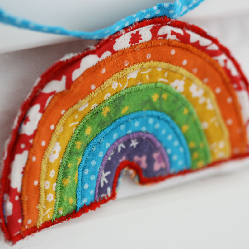 Closeup of fabric rainbow garland