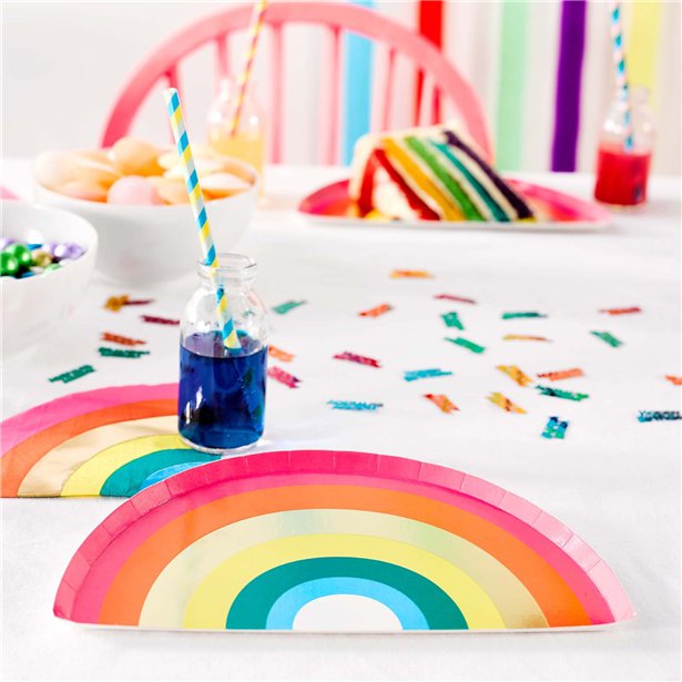 Rainbow paper plate party table