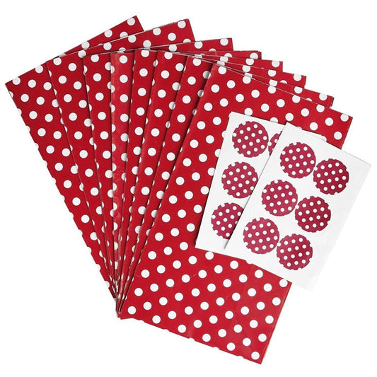 red spot party bags with stickers