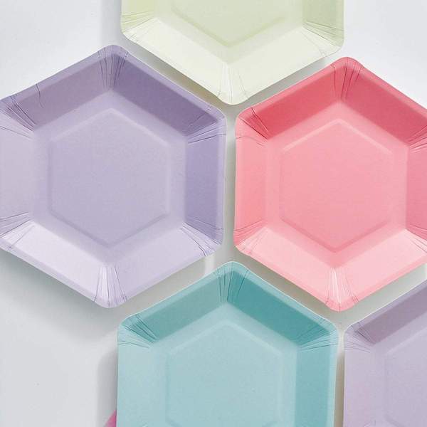 Small Pastel Mix Hexagonal Paper Plates - 12pk
